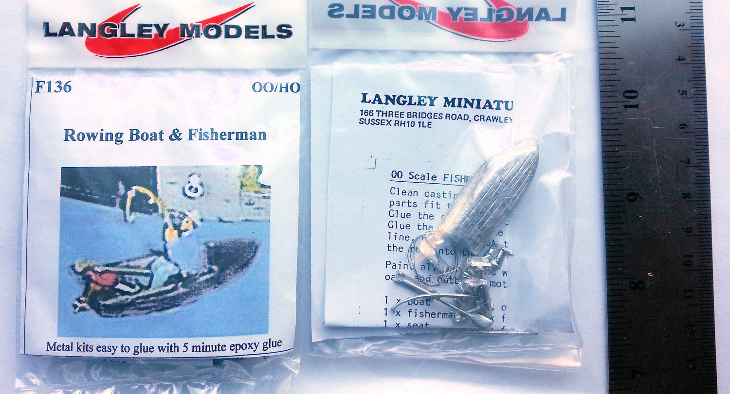 Langley Models Rowing Boat with Fisherman - OO Scale Unpainted Metal Model Kit F136 - Perfect for Collectors, Diorama Scenes & Model Train Enthusiasts