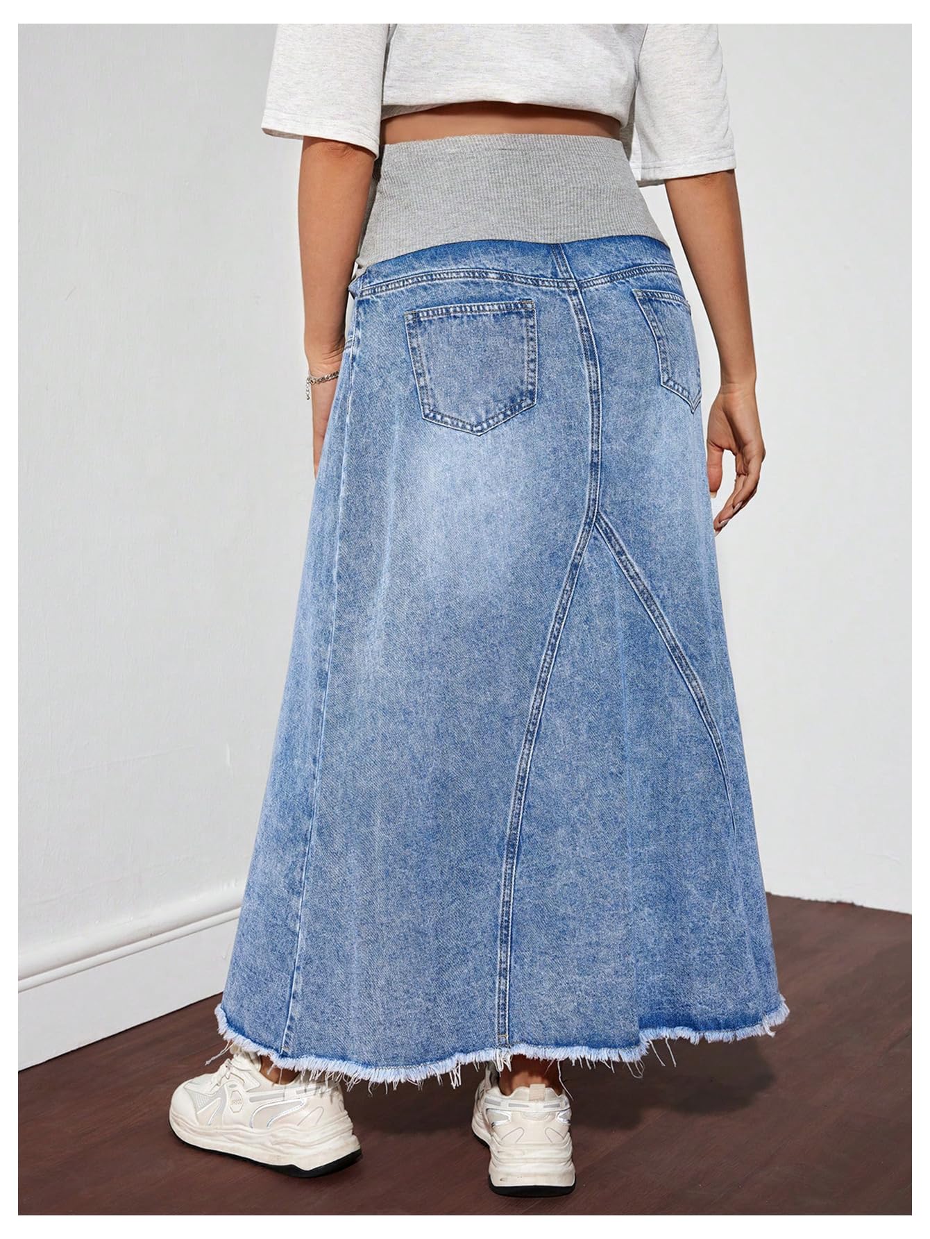 Stylish Women's Maternity Denim Skirt - High Waisted A-Line Maxi Jean Skirt for Pregnancy | Comfortable & Fashionable for Work, Casual Outings & Special Occasions