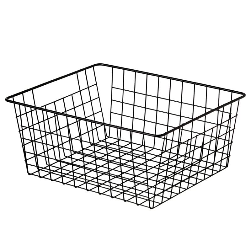 Farmhouse Style Metal Wire Baskets - Kitchen & Pantry Storage Organizer with Built-in Handles for Refrigerator, Cabinet, Bathroom Organization (Black) | Perfect for Fruit, Vegetable Storage & Home Decor