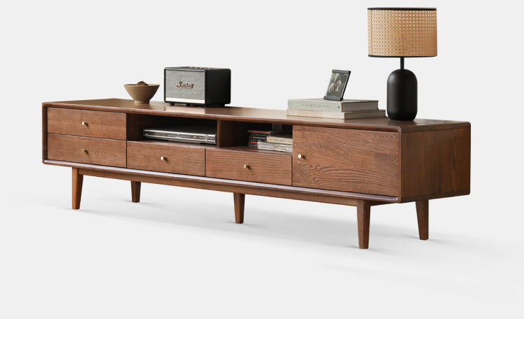 Stylish Oak Solid Wood Modern TV Stand - Nordic Design for Living Room & Entertainment Center | Perfect for 55-75 Inch TVs