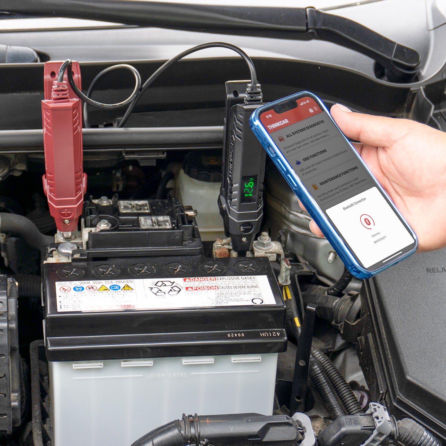 THINKEASY V2 Bluetooth 5.0 Car Battery Tester & Automotive Alternator Tester with Mobile App - Diagnose Vehicle Battery Health, Check Charging System for Cars, Trucks, SUVs & RVs