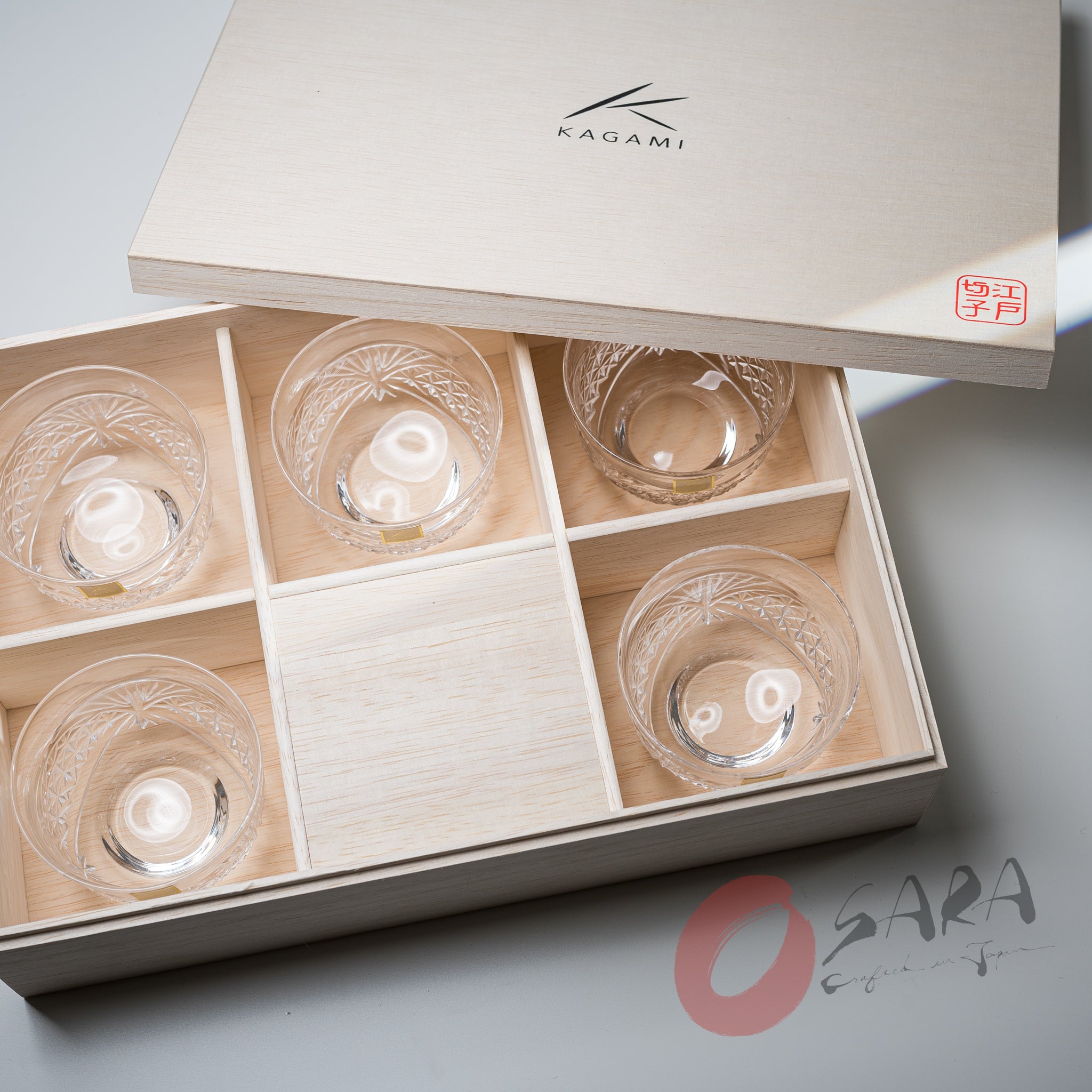 Premium KAGAMI Crystal Edo Kiriko Cold Tea Cup Set of 5 - Handcrafted Japanese Cut Glass Cups for Iced Tea, Cocktails & Desserts - Elegant Drinkware for Home Entertaining & Gifts