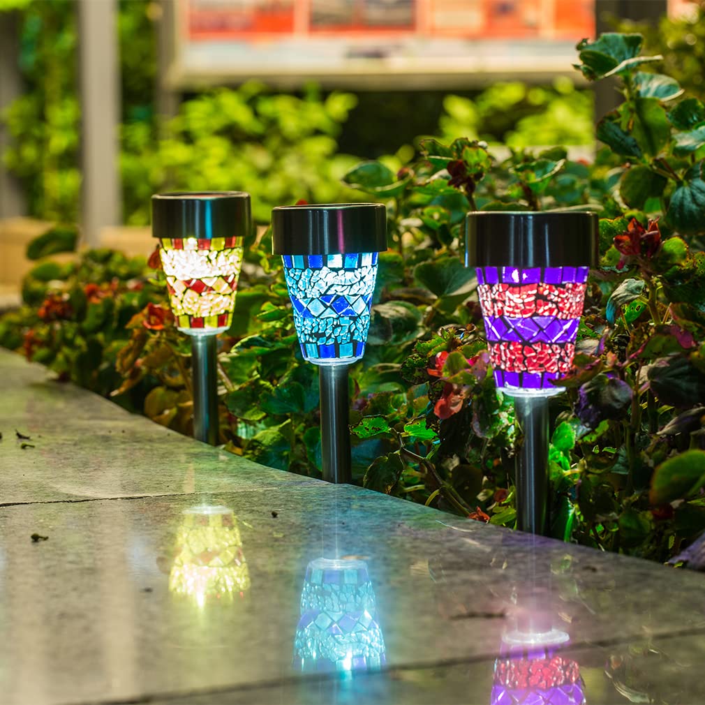 SUNWIND Solar Garden Lights Outdoor - 12 Pack White LED Mosaic Glass Pathway Lights, Waterproof Solar Powered Landscape Lighting for Lawn, Patio, Yard, Walkway - Perfect for Garden Decor, Driveway, Backyard & Pathway Illumination
