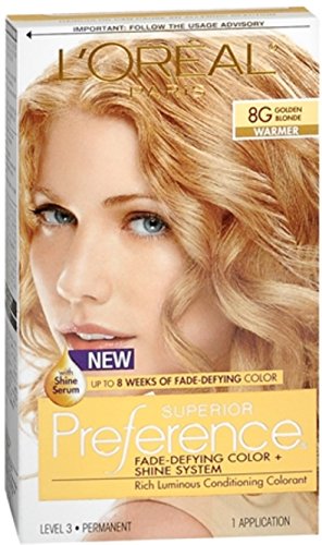 L'Oreal Superior Preference 8G Golden Blonde Hair Dye - Warm Blonde Shade (Pack of 7) for At-Home Hair Coloring & Salon-Quality Results