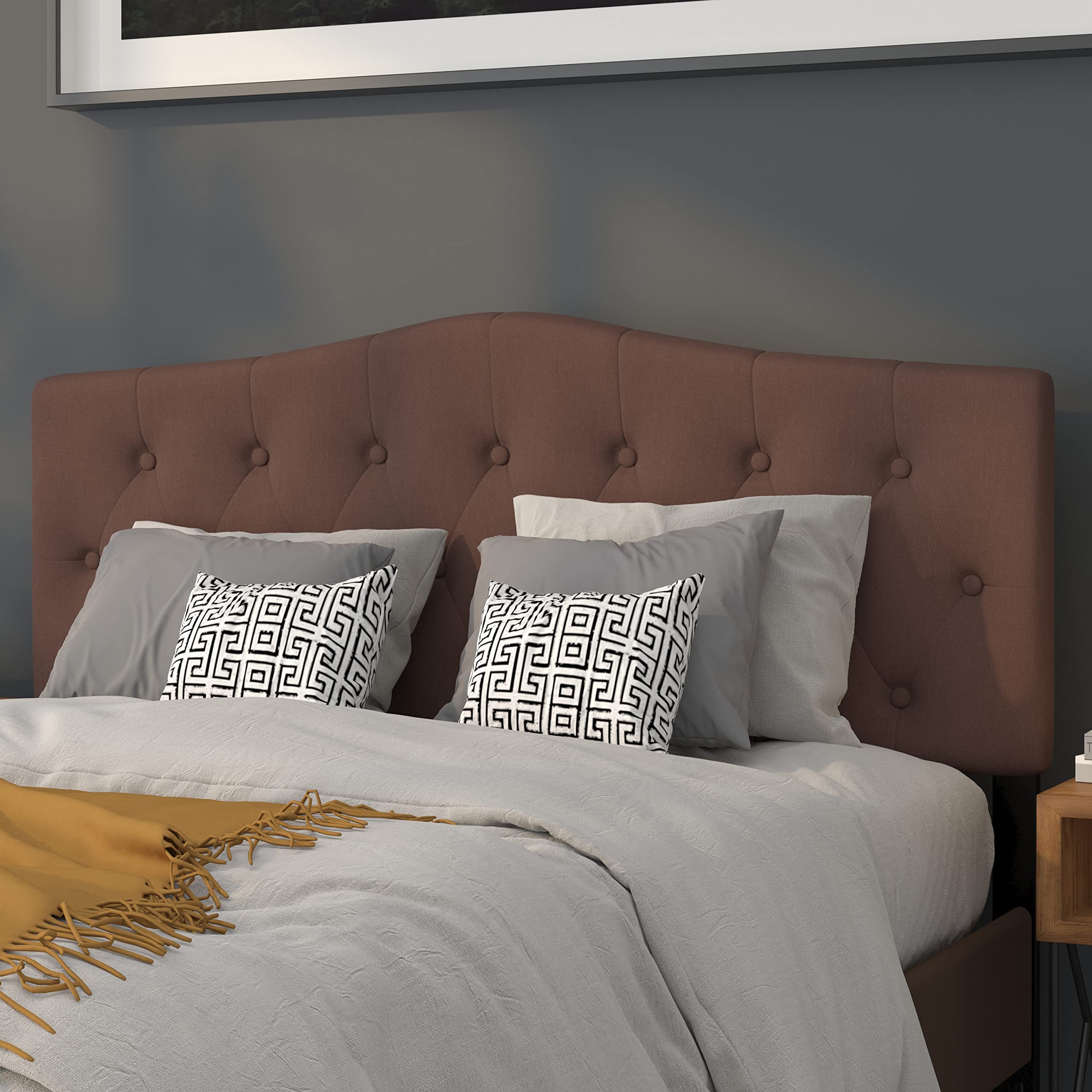Flash Furniture Cambridge Tufted Upholstered Queen Size Headboard in Camel Fabric - Luxurious Bedroom Upgrade for Master Suite or Guest Room Decor