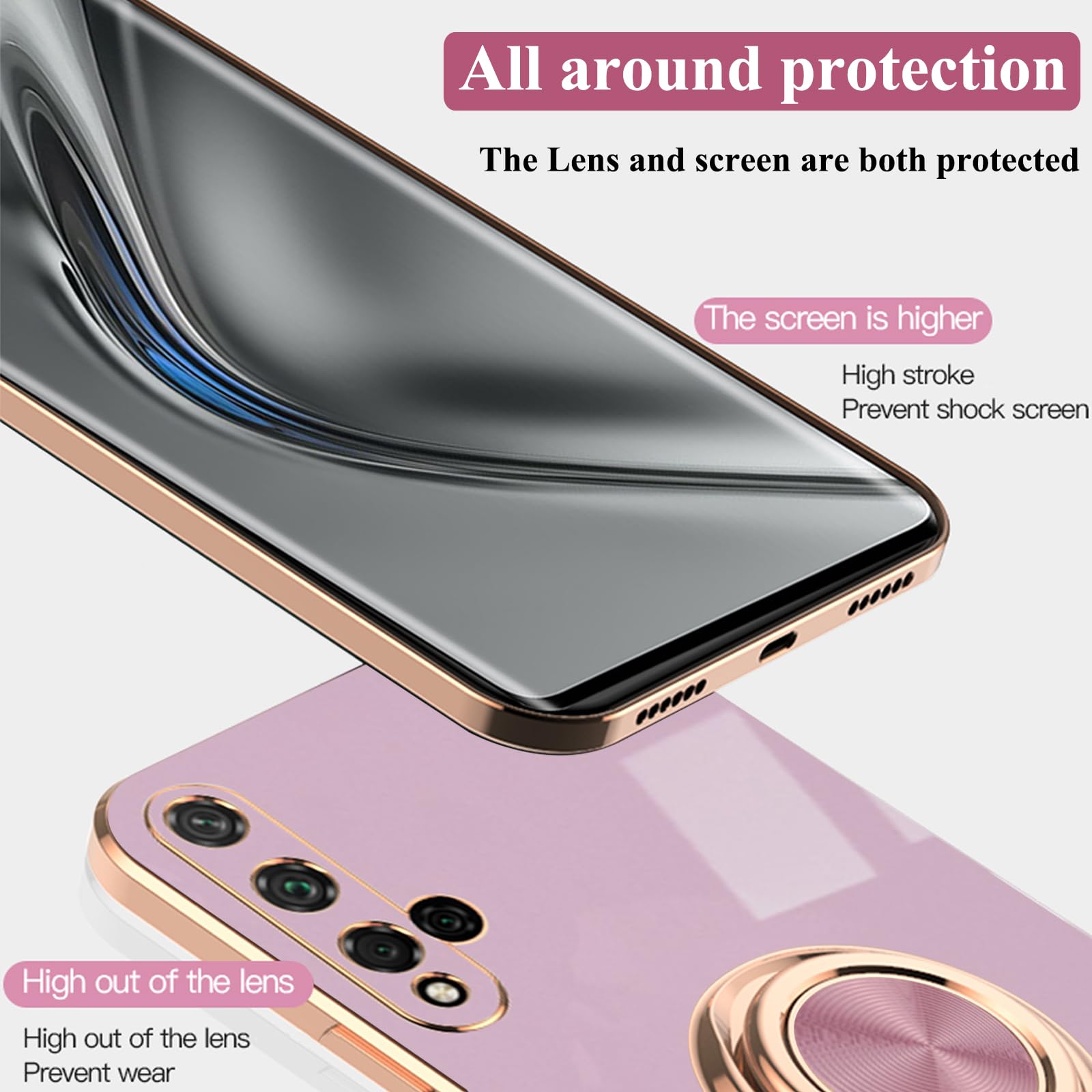 Huawei Nova 5T Case with Ring Holder & Stand - Magnetic, Slim, Protective - for Work & Travel