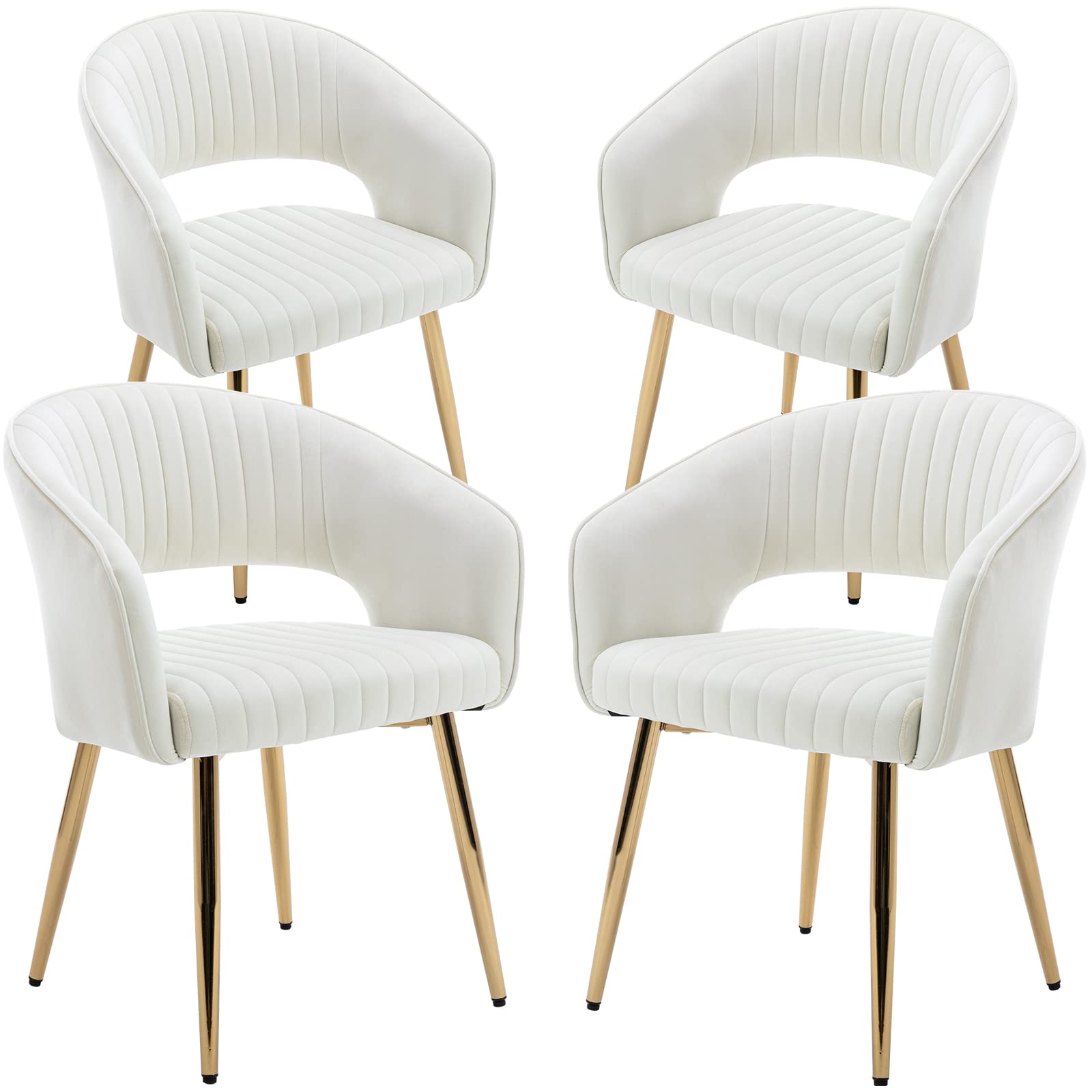 Guyou Cream Velvet Dining Chairs with Gold Legs - Set of 4 Modern Upholstered Kitchen & Dining Room Chairs, Hollow Back Accent Chairs for Living Room, Office, Restaurant & Home Decor (Cream, 4 Pack)