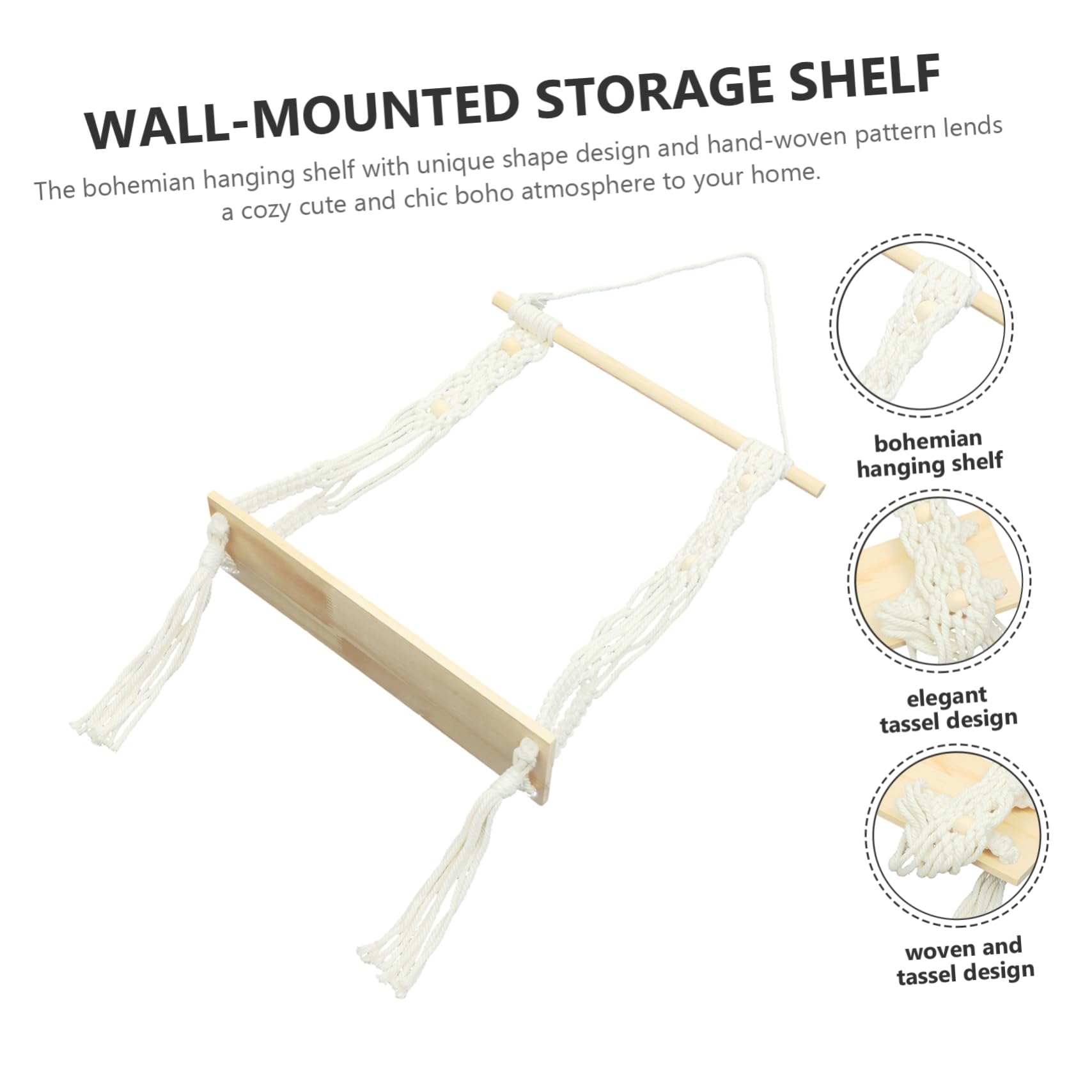 Boho Cotton Rope Floating Plant Shelf - Macrame Plant Hanger for Indoor & Outdoor Decor - Handmade Wall Shelf for Succulents, Air Plants & Home Decor