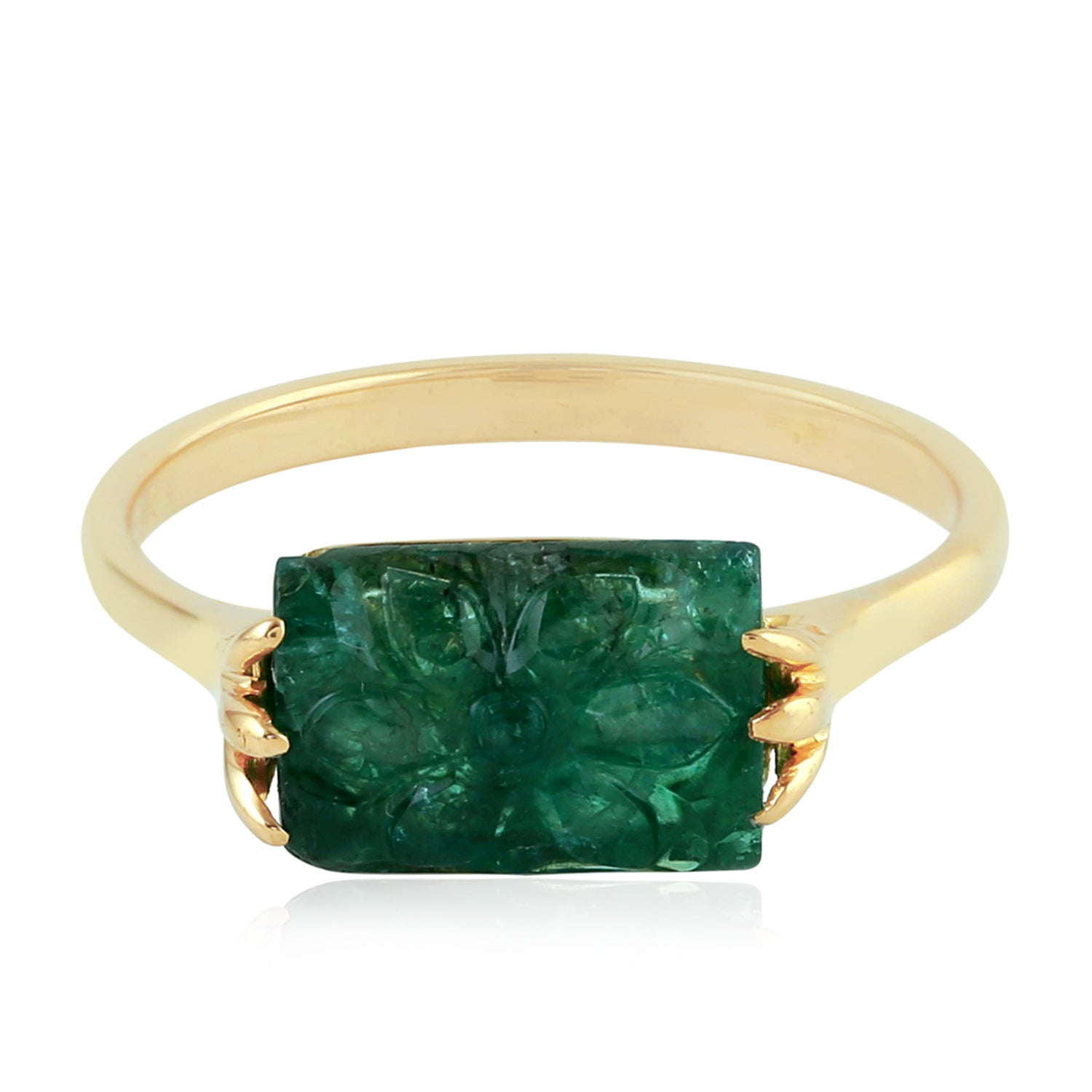 18K Yellow Gold Carved Emerald May Birthstone Ring for Women - Elegant Jewelry Gift for Mother's Day, Anniversary & Special Occasions