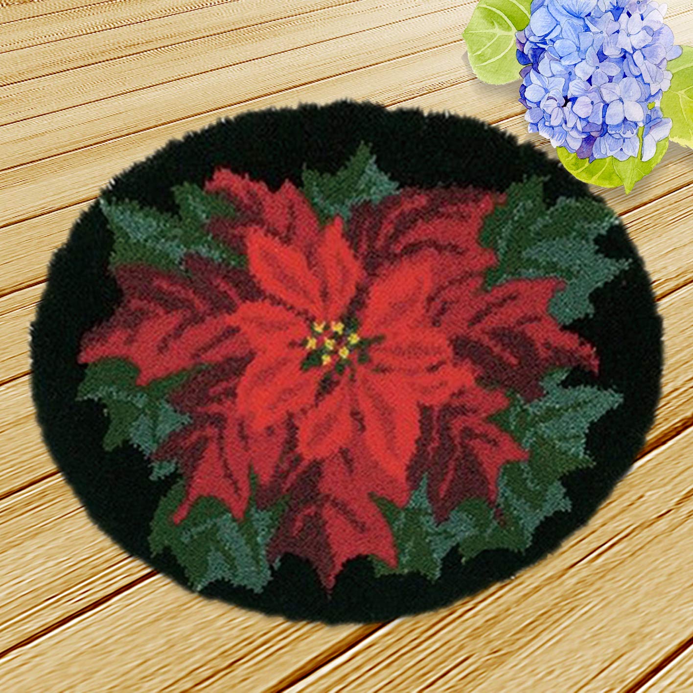 Round Shape Latch Hook Rug Kit for Beginners - Red Flower Design DIY Needlepoint Yarn Craft Kit (50x50cm) - Perfect for Home Decor, Christmas Gifts & Cozy Living Room Accents