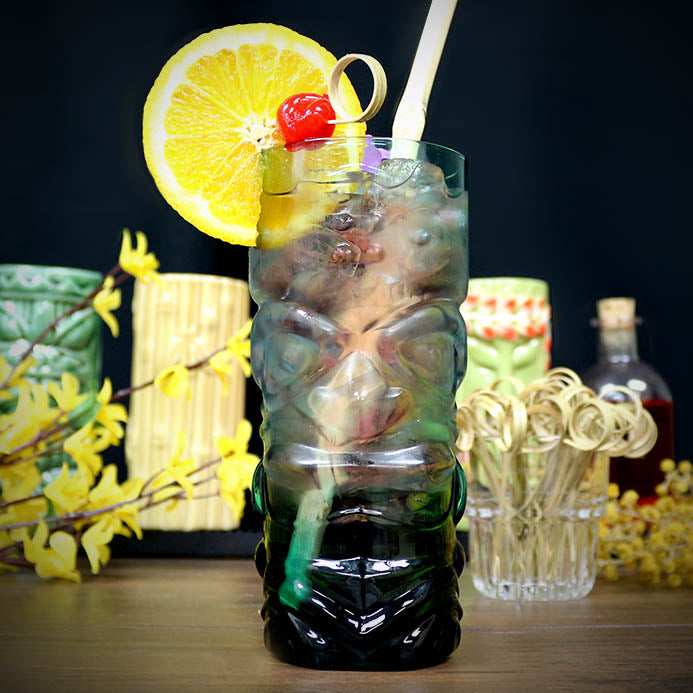 BarConic ® Tiki Glass - 15 oz Teal Tropical Cocktail Cups for Margaritas, Pina Coladas & Summer Drinks - Perfect for Luau Parties, Beach Bars & Poolside Sipping
