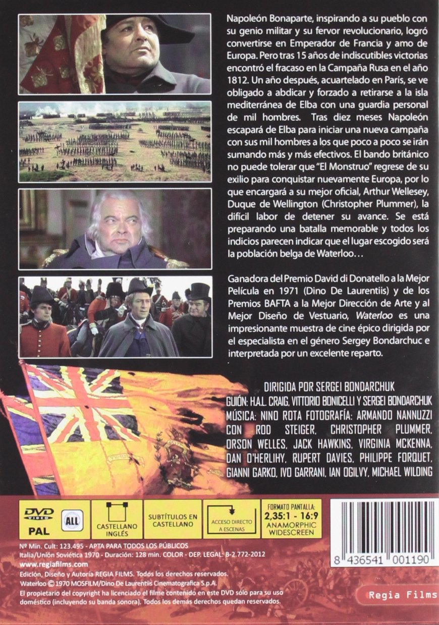 Waterloo Movie DVD - English & Spanish Audio - Region 2 - Perfect for History Lovers & Movie Collectors