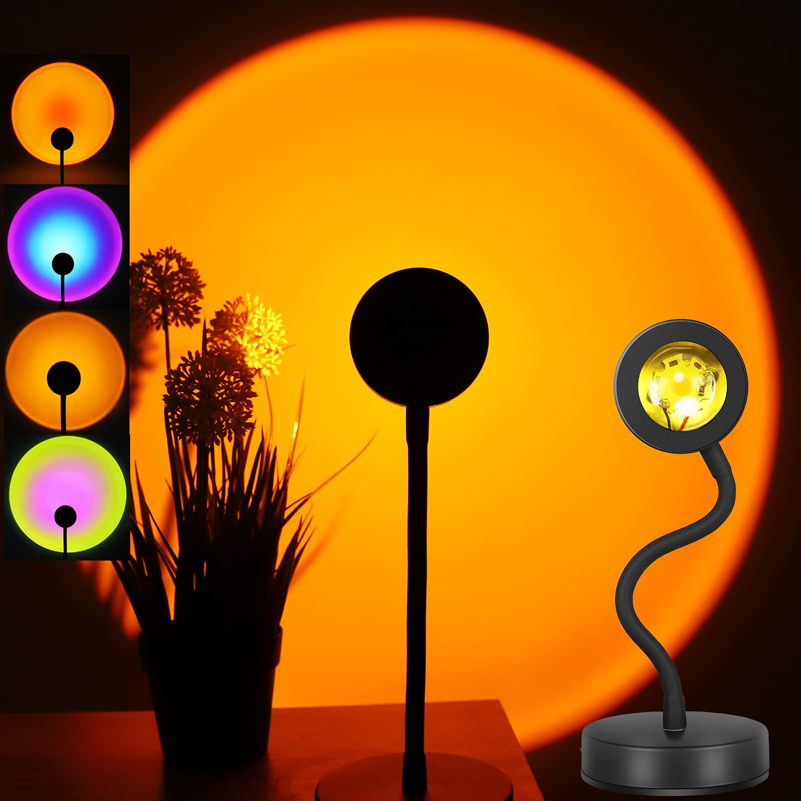 360° Rotating Sunset Projector Lamp with Rainbow LED Lights - Romantic Mood Lighting for Bedroom, Photography, Home Decor & Party Ambiance
