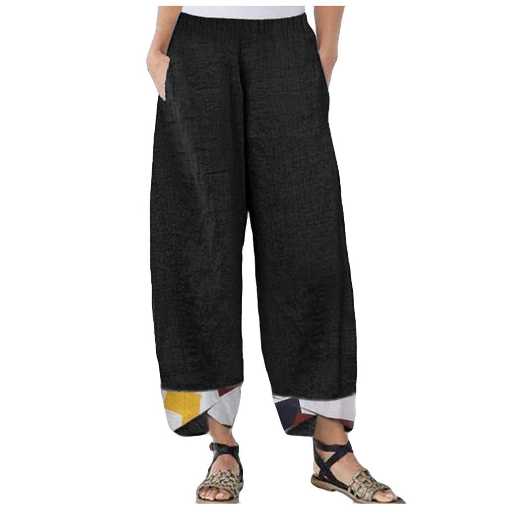 Plus Size Cotton Linen Pants for Women - Elastic Waist with Pockets, Loose Comfortable Capris Trousers - Perfect for Summer, Travel & Casual Wear