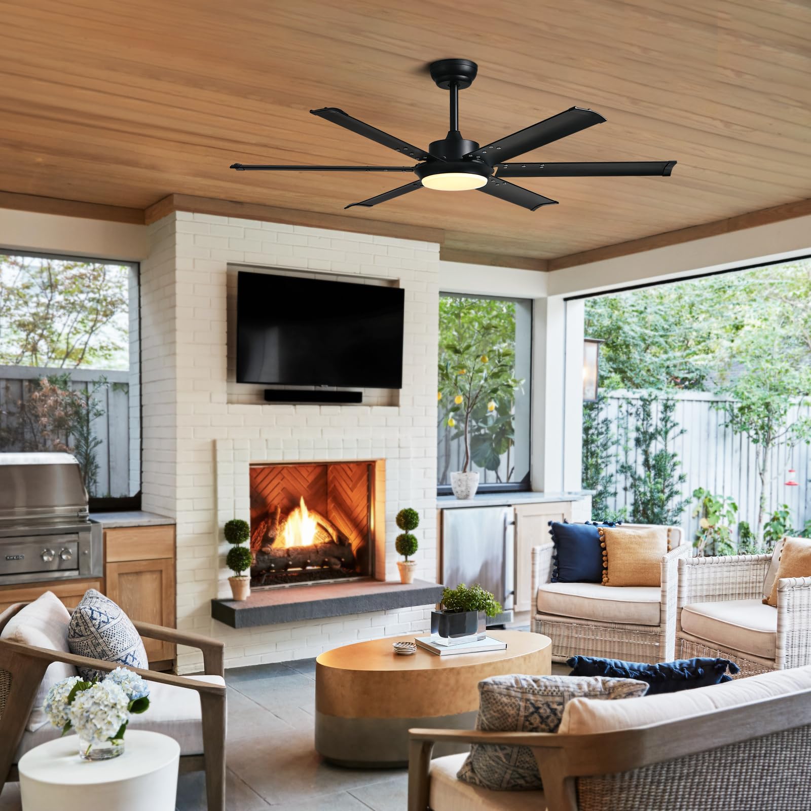 CROSSIO 52 Inch Black Industrial Ceiling Fan with Lights - Remote Control, Dimmable LED, Reversible 6-Speed Silent Motor - Aluminum Fandelier for Living Room, Bedroom, Dining Room & Outdoor Patio | Perfect for Home Cooling and Stylish Lighting Decor