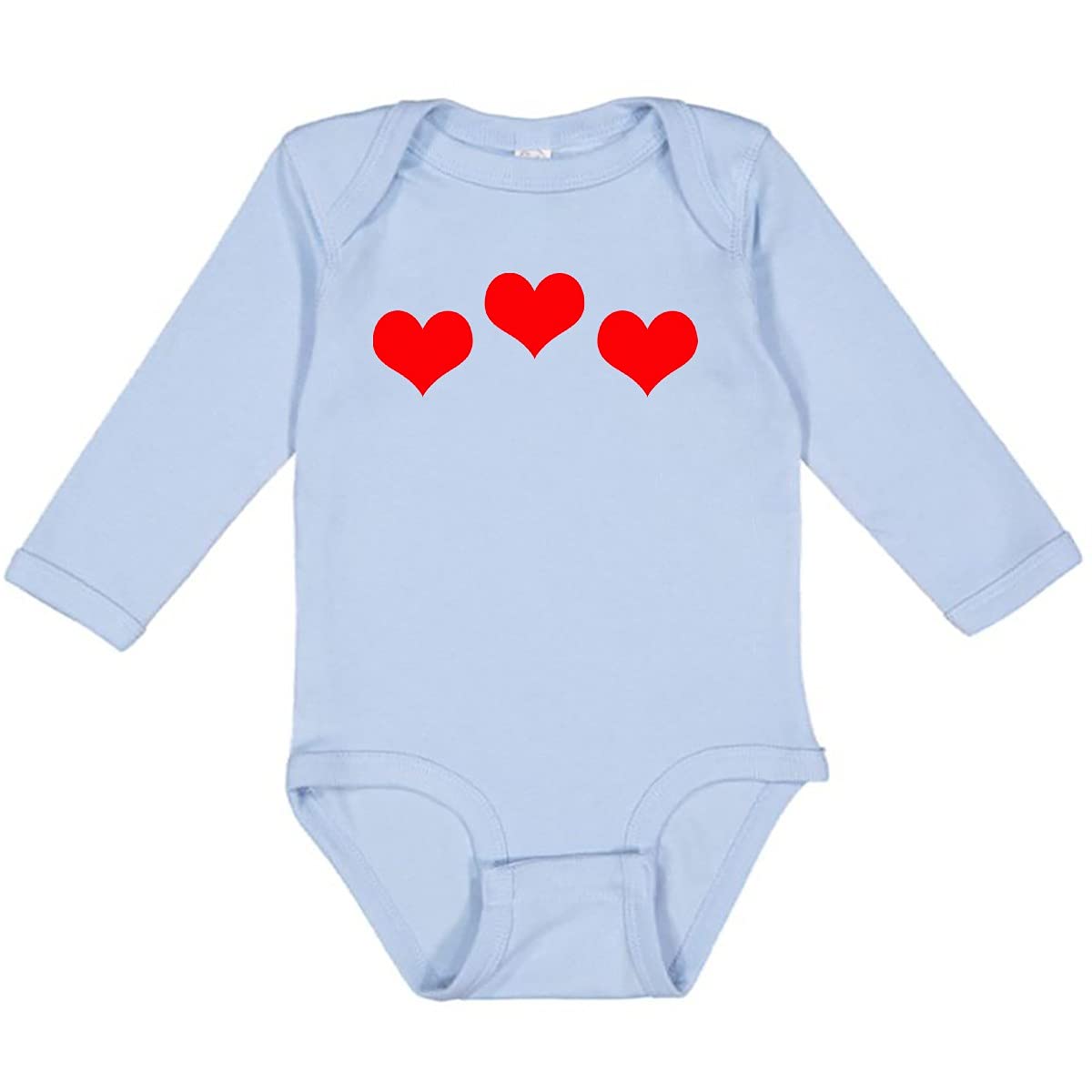 Inktastic 3 Red Hearts Long Sleeve Baby Bodysuit - Soft Cotton Onesie for Newborns & Infants - Perfect for Valentine's Day, Family Photos & Special Occasions