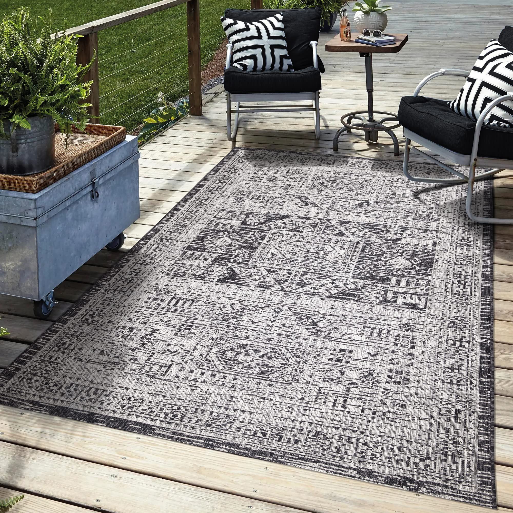 Modern Washable Indoor Outdoor Rug 5x8 - Non-Slip Patio Rug for Deck, Porch, Balcony, Beach & Garden - Durable Kitchen Floor Mat - Perfect for Outdoor Entertaining & Home Decor (5'3