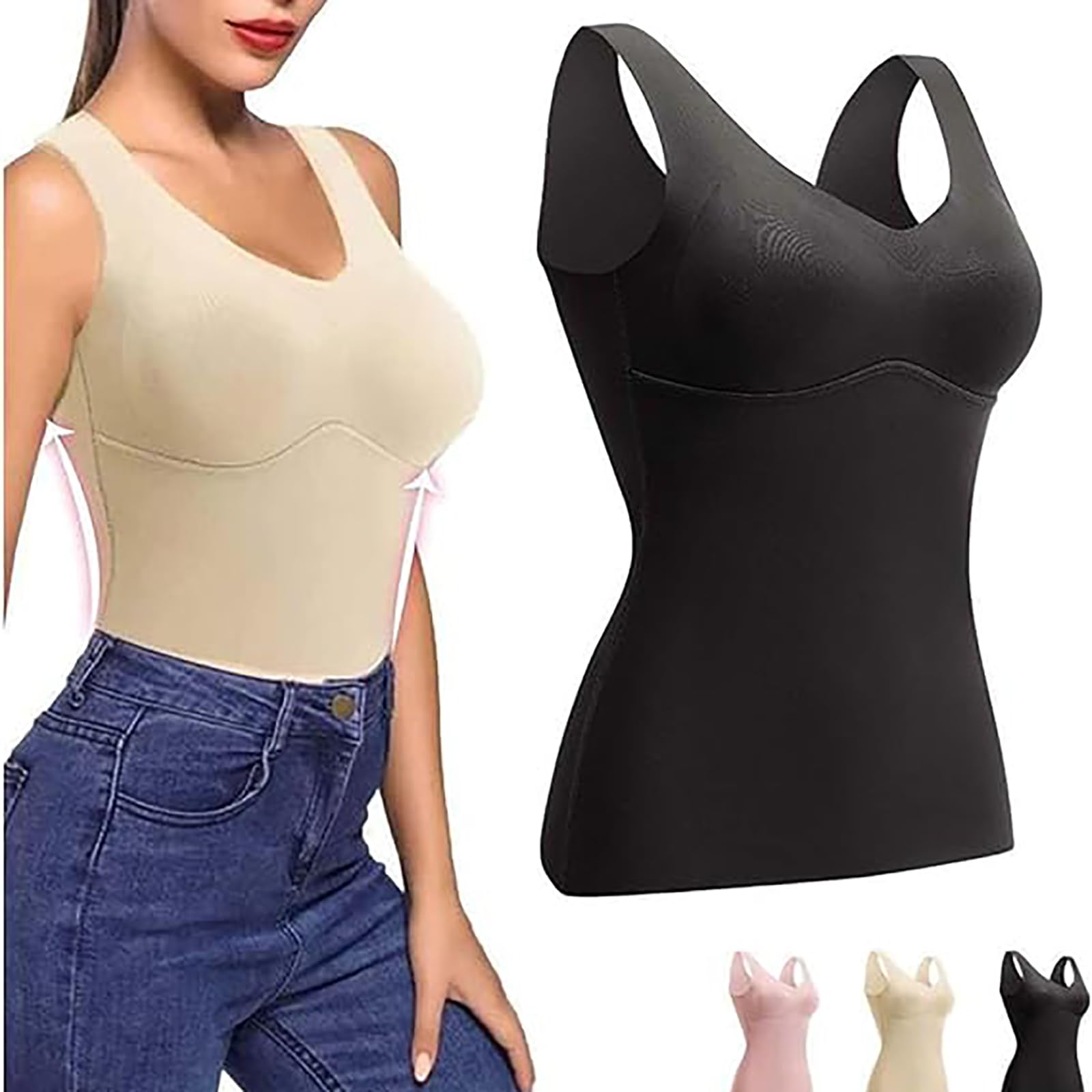 Carethier Fiberfit Hourglass Sculpting Self-Heating Vest for Women - 2-in-1 Thermal Underwear with Built-in Support | Perfect for Cold Weather, Yoga & Layering