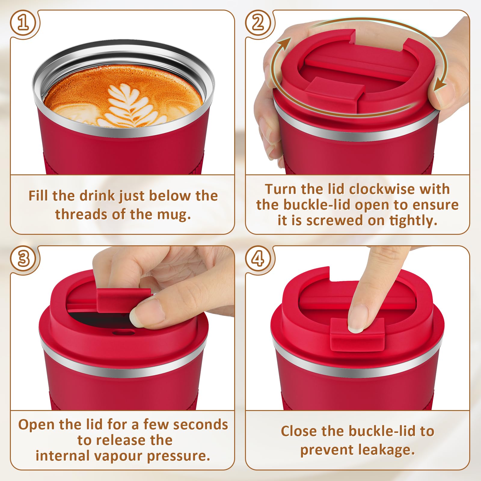 **KETIEE 12oz Vacuum Insulated Stainless Steel Travel Coffee Mug - Leakproof Lid, Double Wall Insulation for Hot & Cold Drinks, Reusable Tumbler for Coffee, Tea, or Smoothies - Perfect for Commuting, Office, or Outdoor Adventures (Red)**