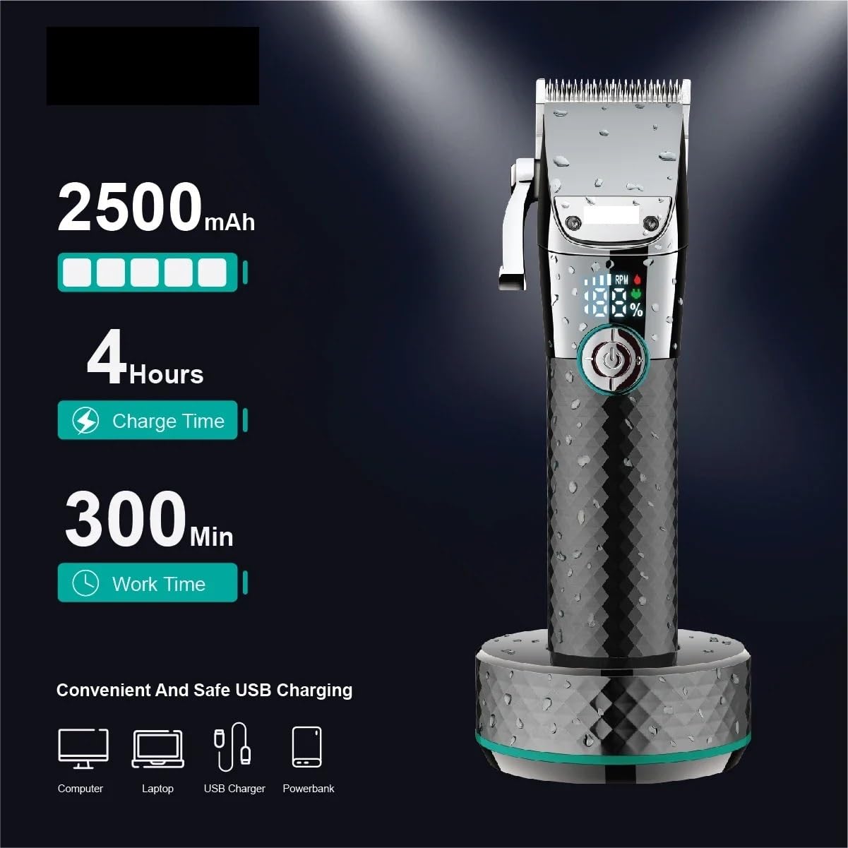 Professional Rechargeable Hair Trimmer V-G-R V-682 - Electric Hair Clipper for Men, Portable Barber Grooming Kit with Precision Blades (Red with Box) - Perfect for Home Haircuts, Beard Trimming & Travel Grooming