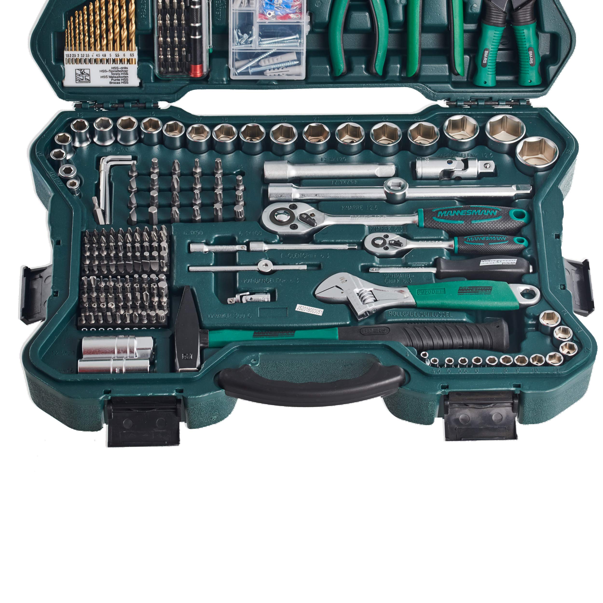 Brder Mannesmann 303-Piece Tool Set - Complete Home & Auto Repair Kit for DIY Projects, Maintenance, and Emergency Fixes