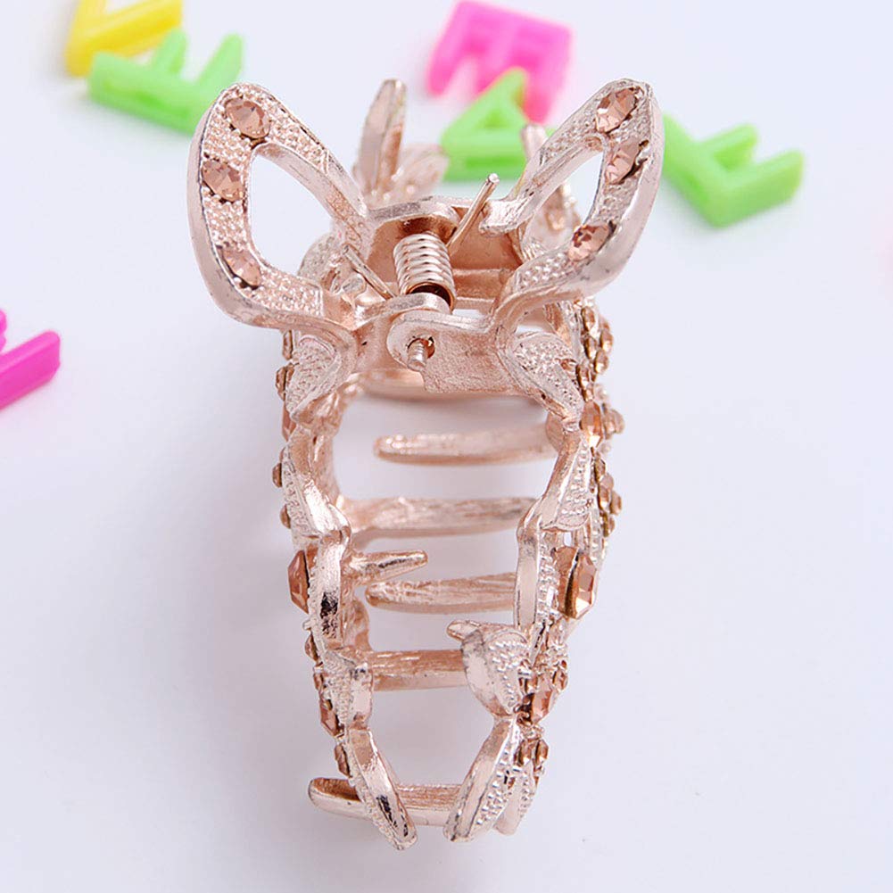 Fodattm Alloy Hollow Carved Flower Rhinestone Hair Claw Jaw Clip - Non-Slip Hair Clamp Barrette for Women & Ladies (Gold) - Perfect for Weddings, Parties & Everyday Hairstyles