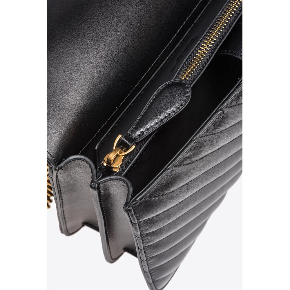 Pinko Women's Love ONE Classic DC Sheep Nappa Leather Shoulder Bag - Stylish Designer Handbag for Work, Travel & Evening Events