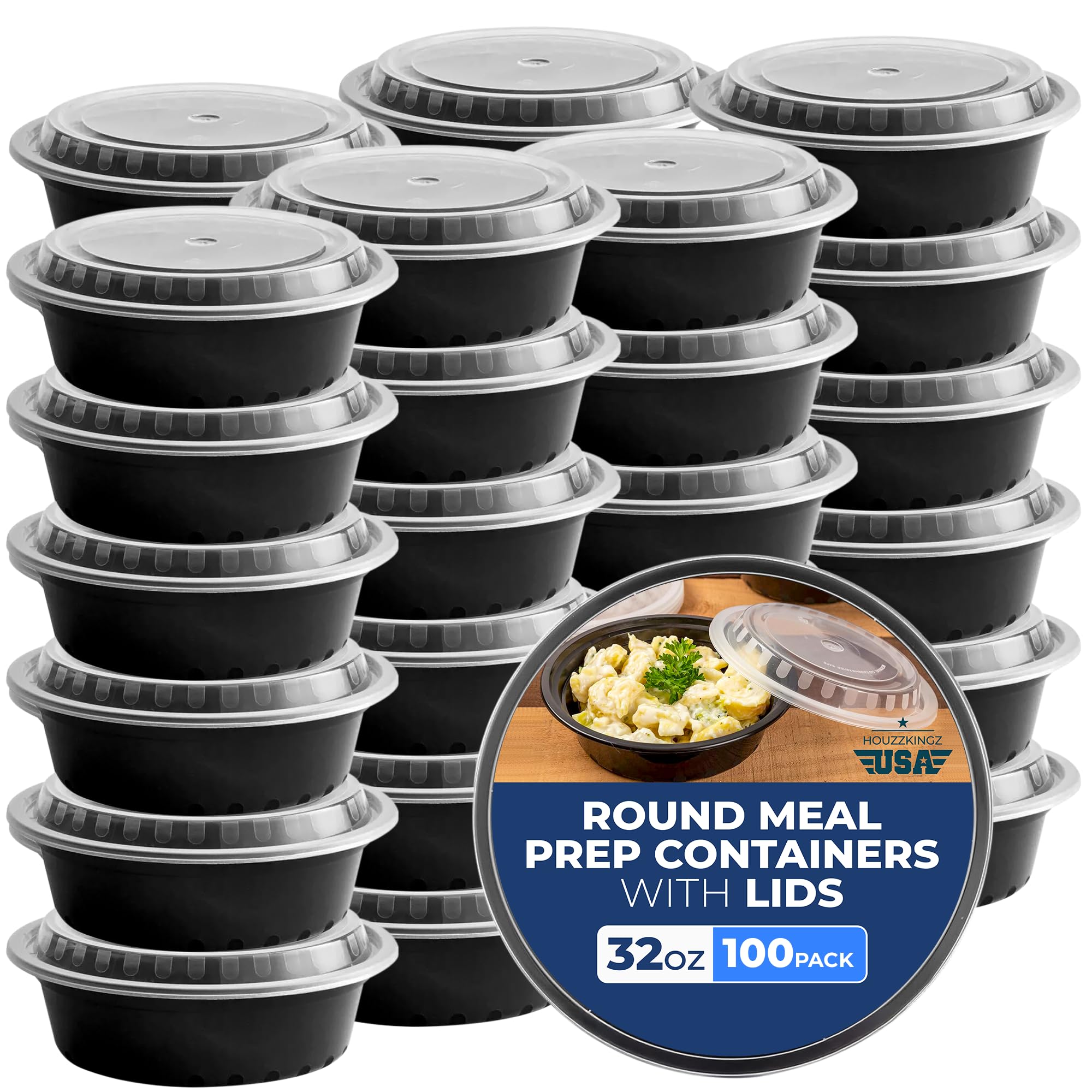 32 Oz Disposable Plastic Bowls with Lids - 50 Pack Microwave Safe Meal Prep Containers for Salad, Soup, Leftovers | BPA-Free To-Go Food Storage | Perfect for Office Lunch, Picnics & Takeout