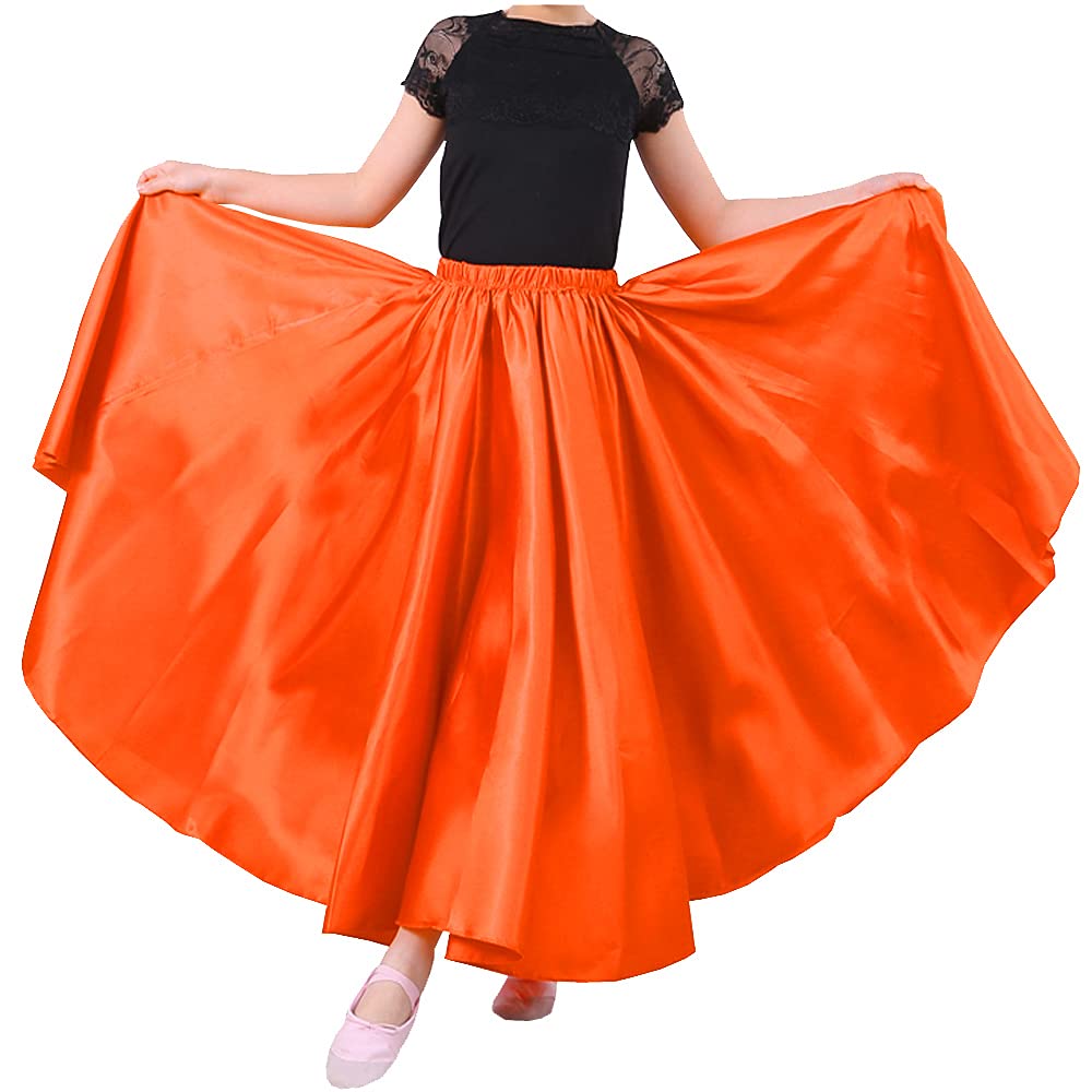 Elegant Stretchy Satin Long Skirt for Girls - Princess Costume, Halloween Dress Up & Flamenco Dance Performance - Perfect for Parties, Photo Shoots & Stage Shows