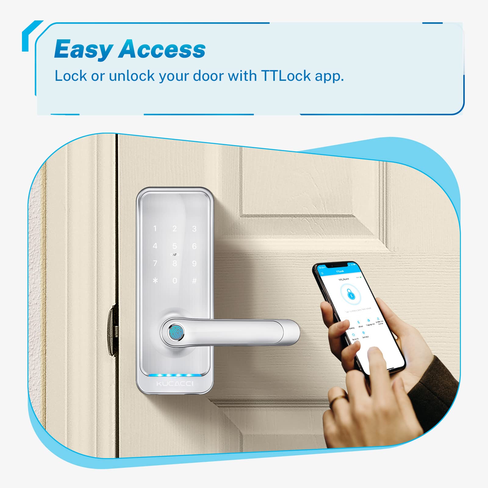 KUCACCI Smart WiFi Door Lock with Keypad & Handle - Keyless Entry, Remote Control via App, Auto-Lock - Perfect for Homes, Apartments & Vacation Rentals (White)