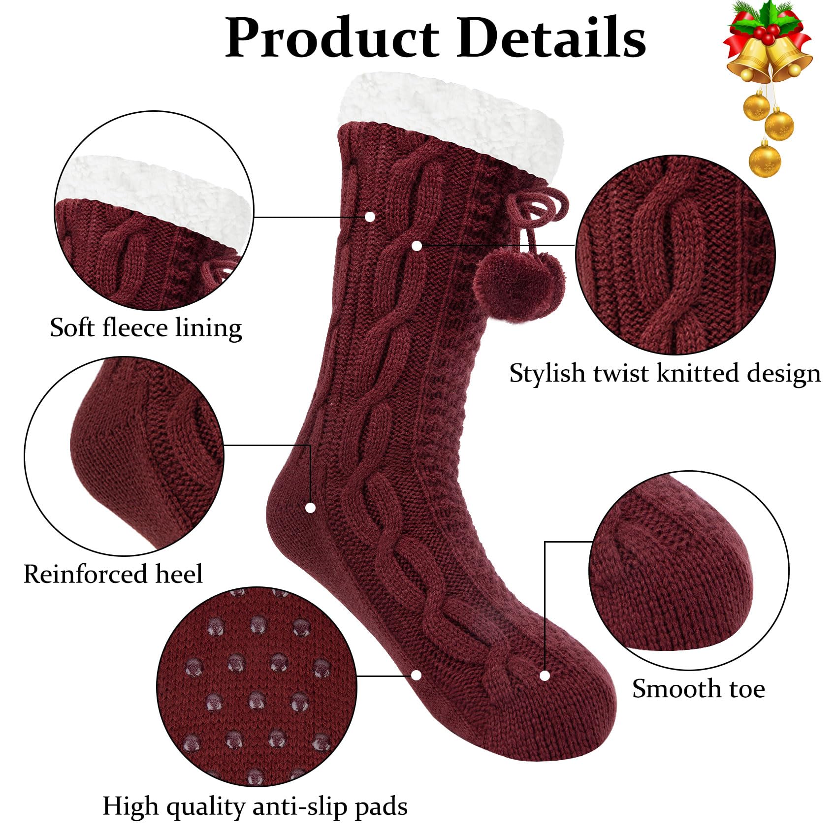 Justay Women's Warm Fluffy Non-Slip Thermal Bed Socks - Cozy Winter Slipper Socks for Cold Nights - Perfect for Sleeping, Lounging & Home Comfort