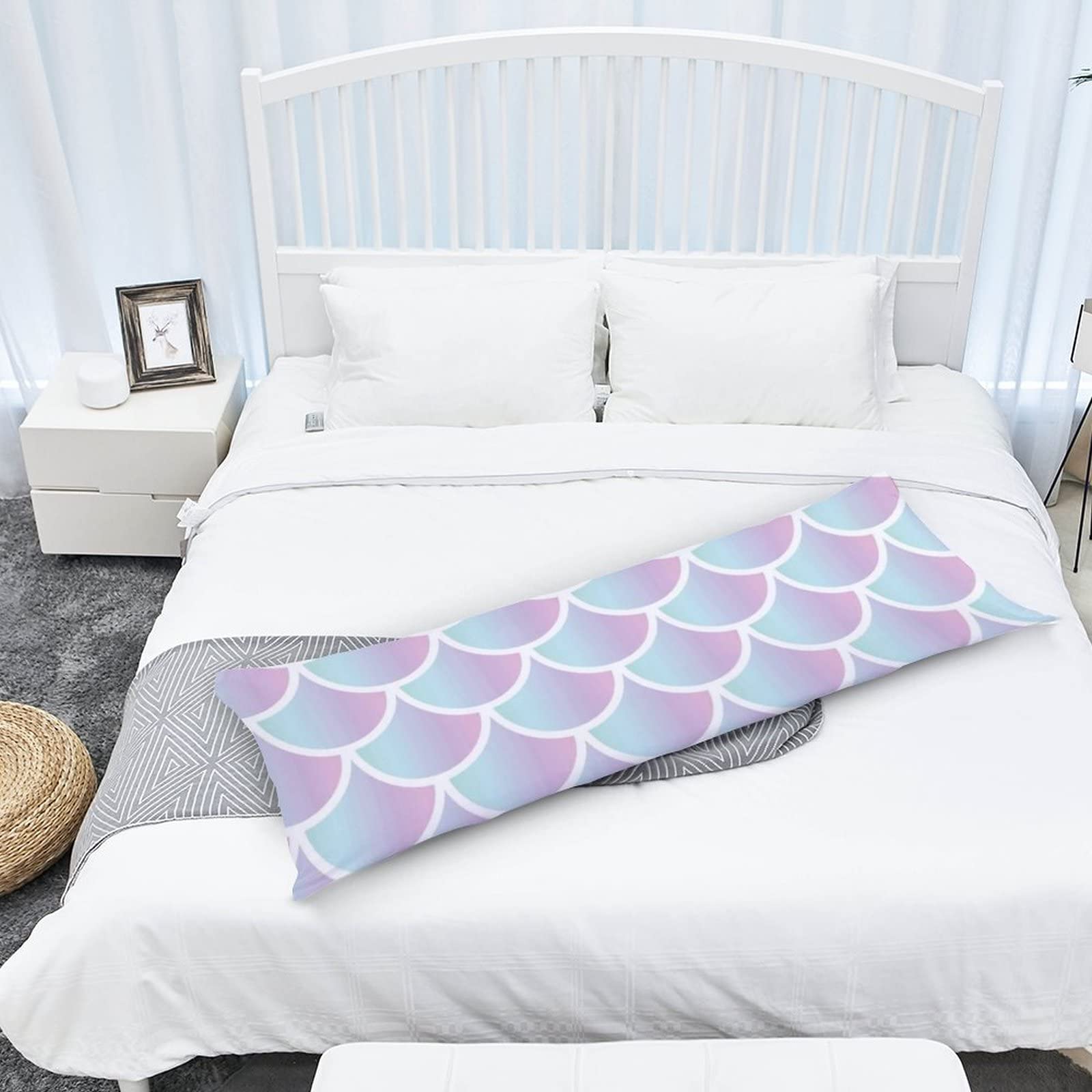 Mermaid Pattern Cooling Body Pillow Cover 20x54 Inches with Hidden Zipper - Soft Polyester Pillowcase for Adults & Pregnancy Support - Perfect for Home, Office, and Maternity Comfort