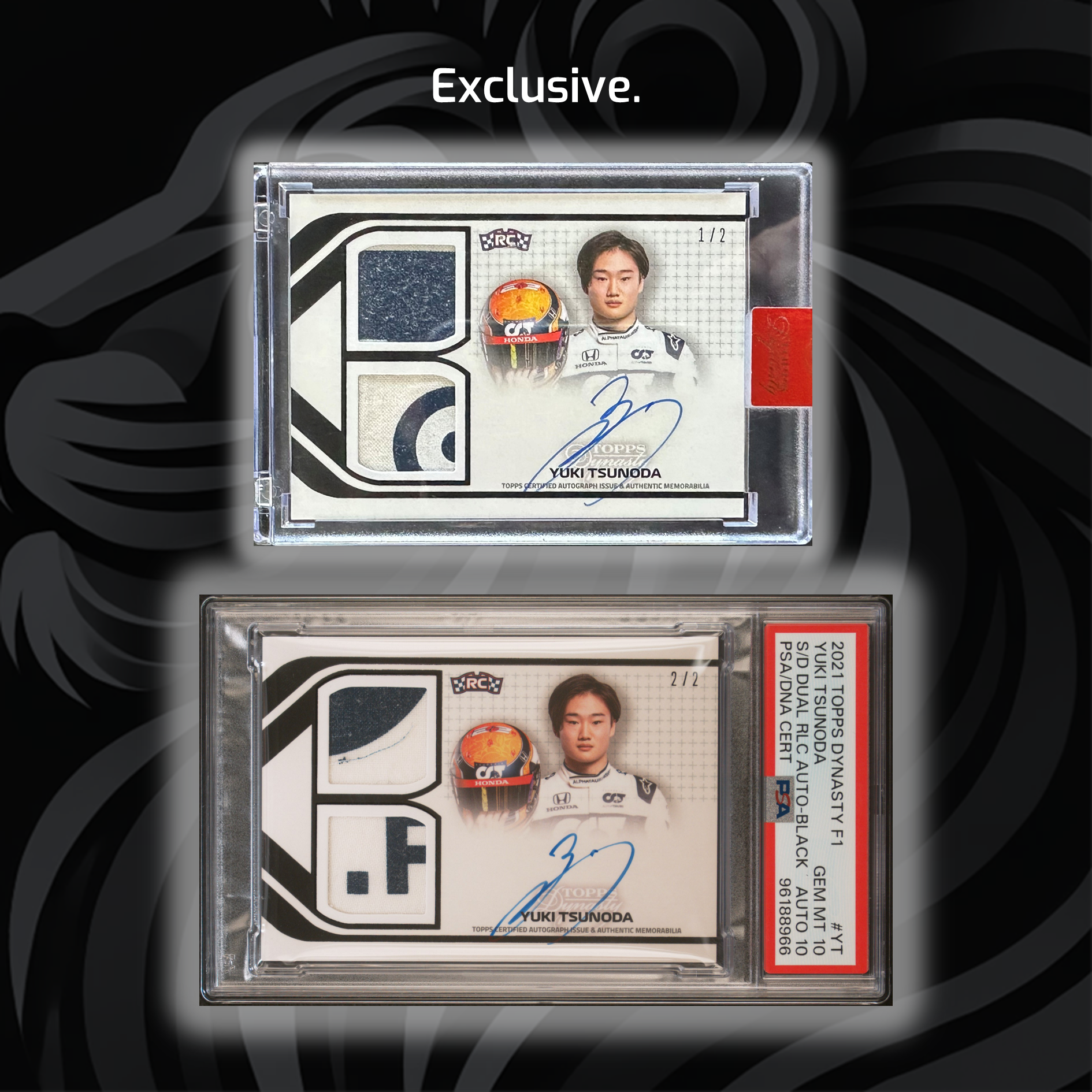 1/2 & 2/2 Yuki Tsunoda #YT Black Dual Relic Auto Rookie Card - F1 Racing Collectible for Fans and Card Enthusiasts