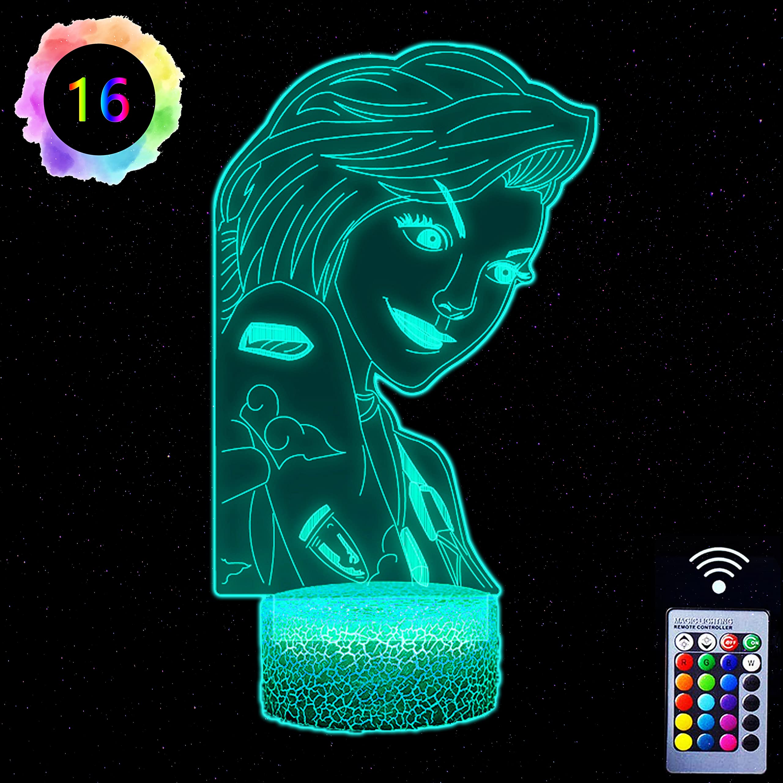 Uruzuo 3D Night Light - 16 Color Changing LED Anime Lamp with Jinx Arcane Design | Perfect Bedside Lamp for Kids Room, Girls Birthday Gift & Home Decor | Ideal for Bedrooms, Game Rooms & Themed Parties