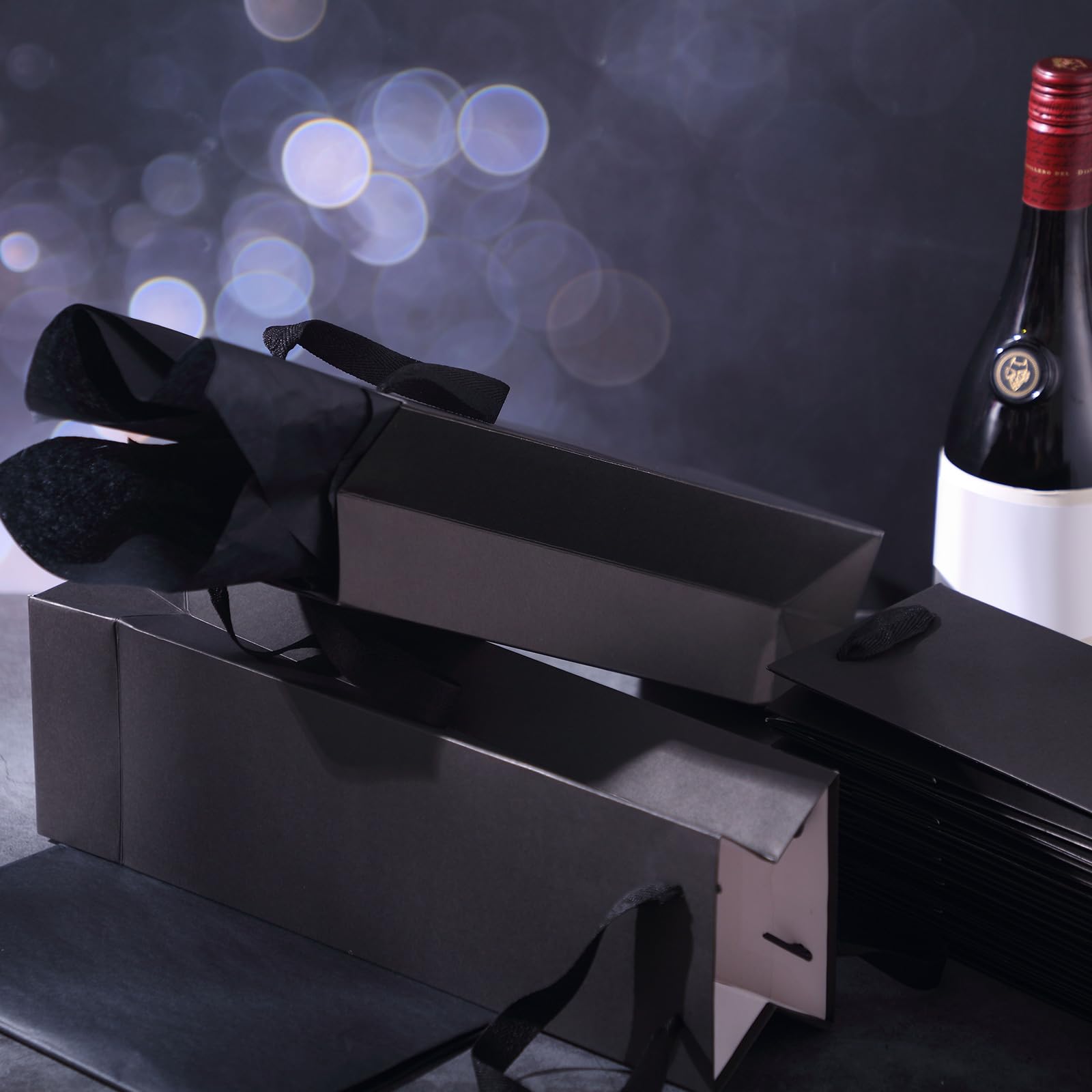 Premium 12-Piece Kraft Wine Gift Bags with Handles & Tissue Paper - 4x3.5x14 Inch Black - Elegant Holiday Wine Packaging for Christmas, Weddings & Special Occasions - Perfect for Gifting Fine Wine, Champagne & Liquor Bottles