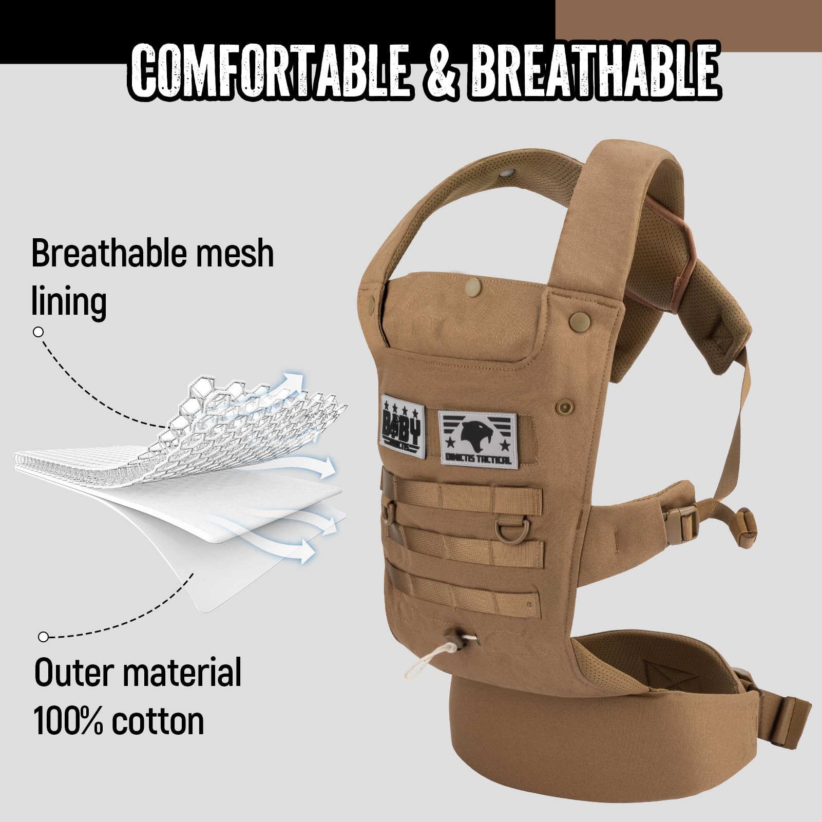 Ergonomic Baby Carrier for Infants to Toddlers (8-33 lbs) - Lightweight Military-Grade Design with Lumbar Support for Parents - Coyote Brown - Perfect for Hiking, Travel and Everyday Parenting