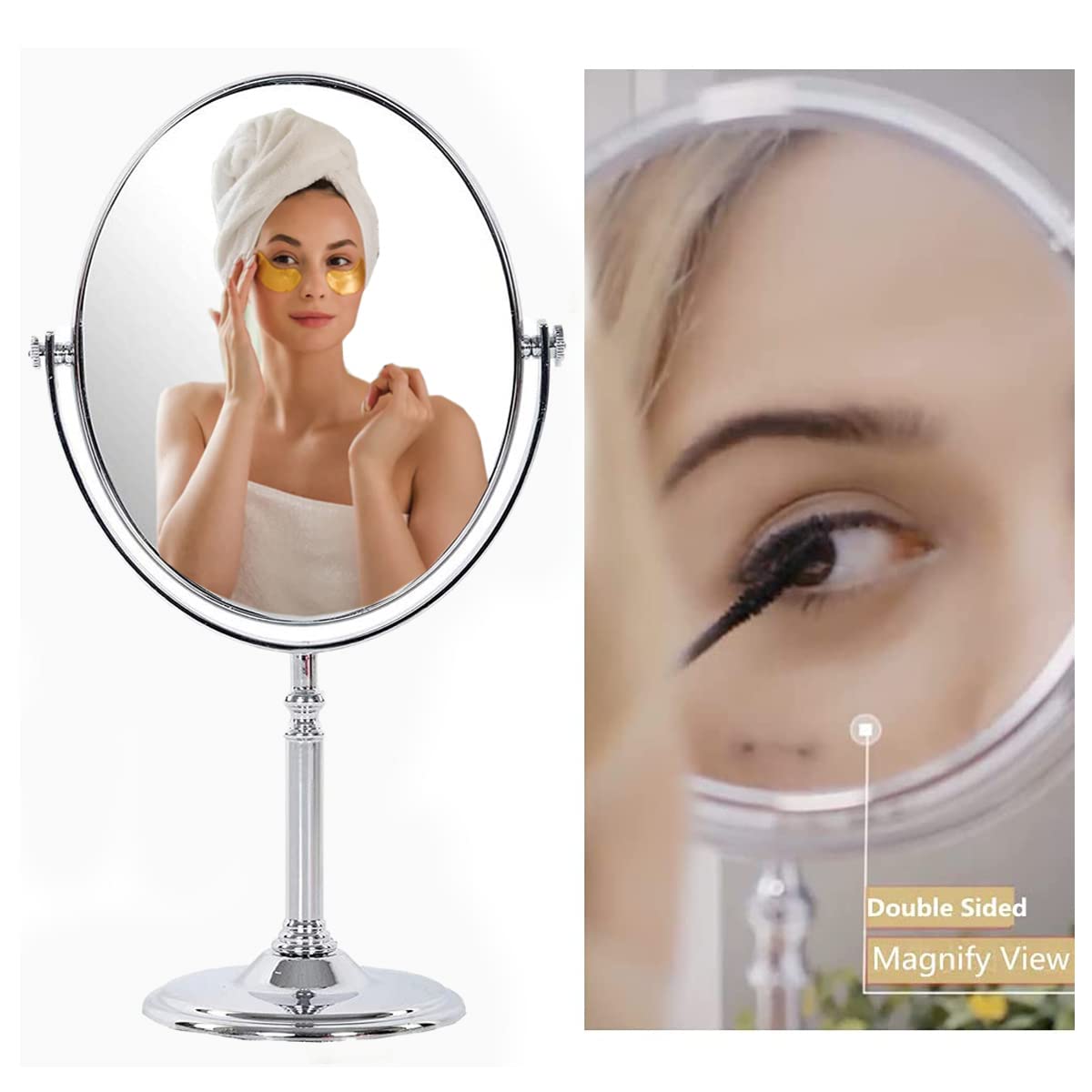 BIRMON 5X Magnifying Makeup Mirror with Stand - Double-Sided Vanity Mirror (1X & 5X Magnification) for Precise Makeup Application, Skincare & Grooming - Perfect for Home, Travel & Salon Use (Silver)