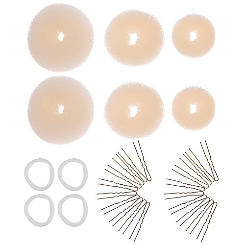 Lurrose Donut Bun Maker Kit - 30PCS Hair Donut Rings, Elastic Hair Ties & U-Shaped Bobby Pins for Women & Girls (Beige) - Perfect for Updos, Ponytails & Everyday Hairstyles