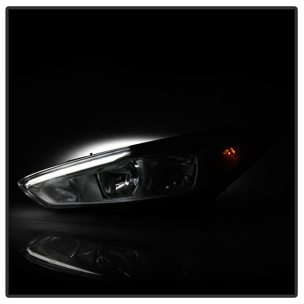 ACANII Chrome Housing LED Headlights Assembly Pair for 2015-2018 Ford Focus with DRL - Upgrade Replacement Headlamps for Enhanced Night Driving & Style