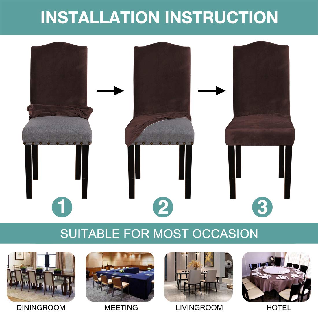 Stretch Velvet Dining Chair Covers Set of 4 - Turquoise Modern Slipcovers for Parson Chairs, Soft Thick Protector for Home Dining Room - Perfect for Dinner Parties, Family Gatherings & Everyday Use