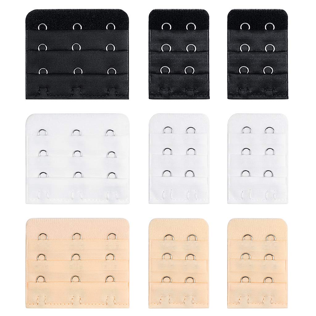 9Pcs Bra Extender Set - 3 Hooks & 2 Hooks Soft Comfortable Women's Bra Extensions in Black, White & Beige | Perfect for Maternity, Weight Fluctuations & Everyday Comfort