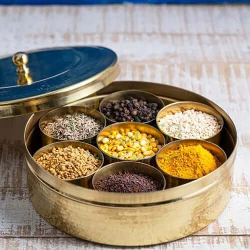 Premium Traditional Brass Spice Box (Masala Dabba) - Authentic Indian Spice Storage Container for Kitchen, Cooking & Ayurvedic Herbs - Perfect for Home Chefs & Spice Lovers