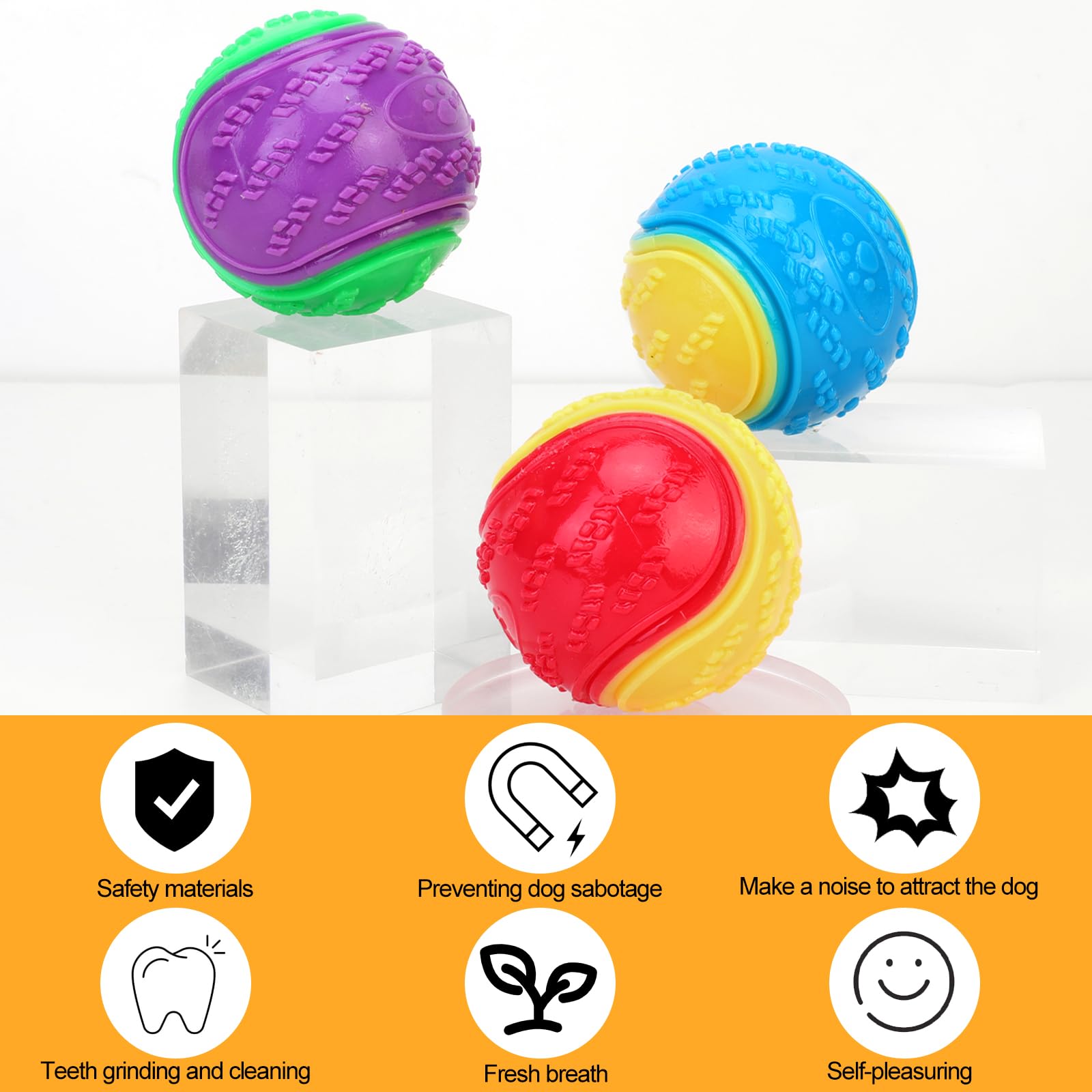 QKURT 3-Pack Durable Squeaky Dog Balls - Indestructible Chew Toys for Medium & Large Dogs - High Bounce Rubber Ball for Teeth Training & Interactive Play - Perfect for Fetch, Training & Outdoor Activities