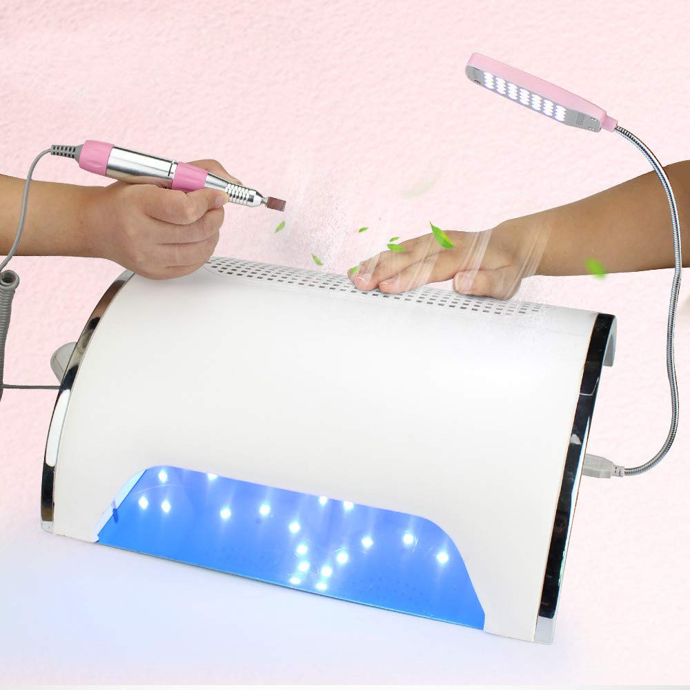 Professional LED Nail Dryer Lamp - 3-in-1 Multifunctional Nail Art Tool with Vacuum Cleaner & Electric Nail File for Gel Polish Curing (Pink) | Perfect for Home Manicure, Salon Nail Care & DIY Nail Art