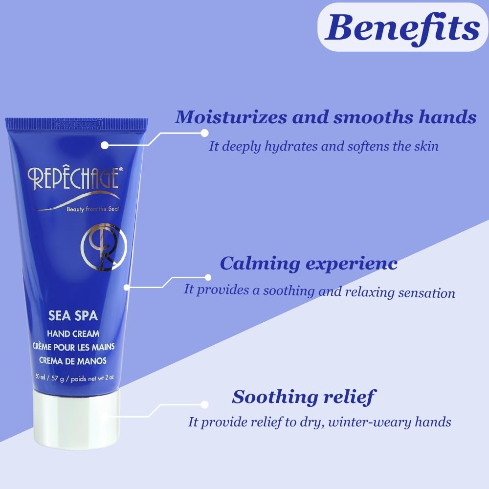 Repechage Sea Spa Hand Cream with Green Tea Extract - 60ml Deep Hydration for Dry, Cracked Hands | Non-Sticky Formula for Smooth, Soft Skin | Perfect for Office, Travel & Winter Care