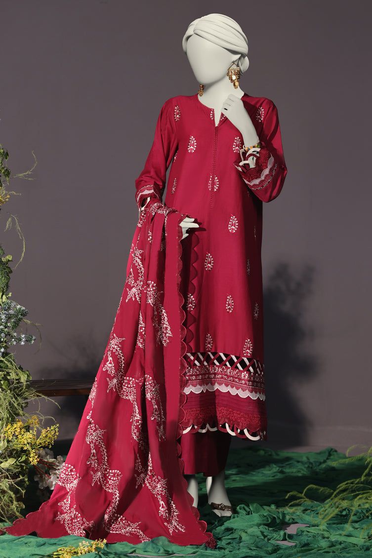 Premium Cambric Maroon Stitched Suit by J. Junaid Jamshed | Formal Wear for Men | Perfect for Weddings, Office & Special Occasions