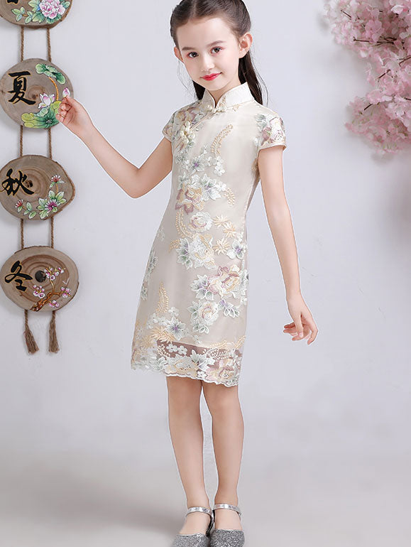 Exquisite Embroidered Cheongsam Dress for Girls | Traditional Chinese Kids Qipao | Perfect for Festivals, Parties & Cultural Events