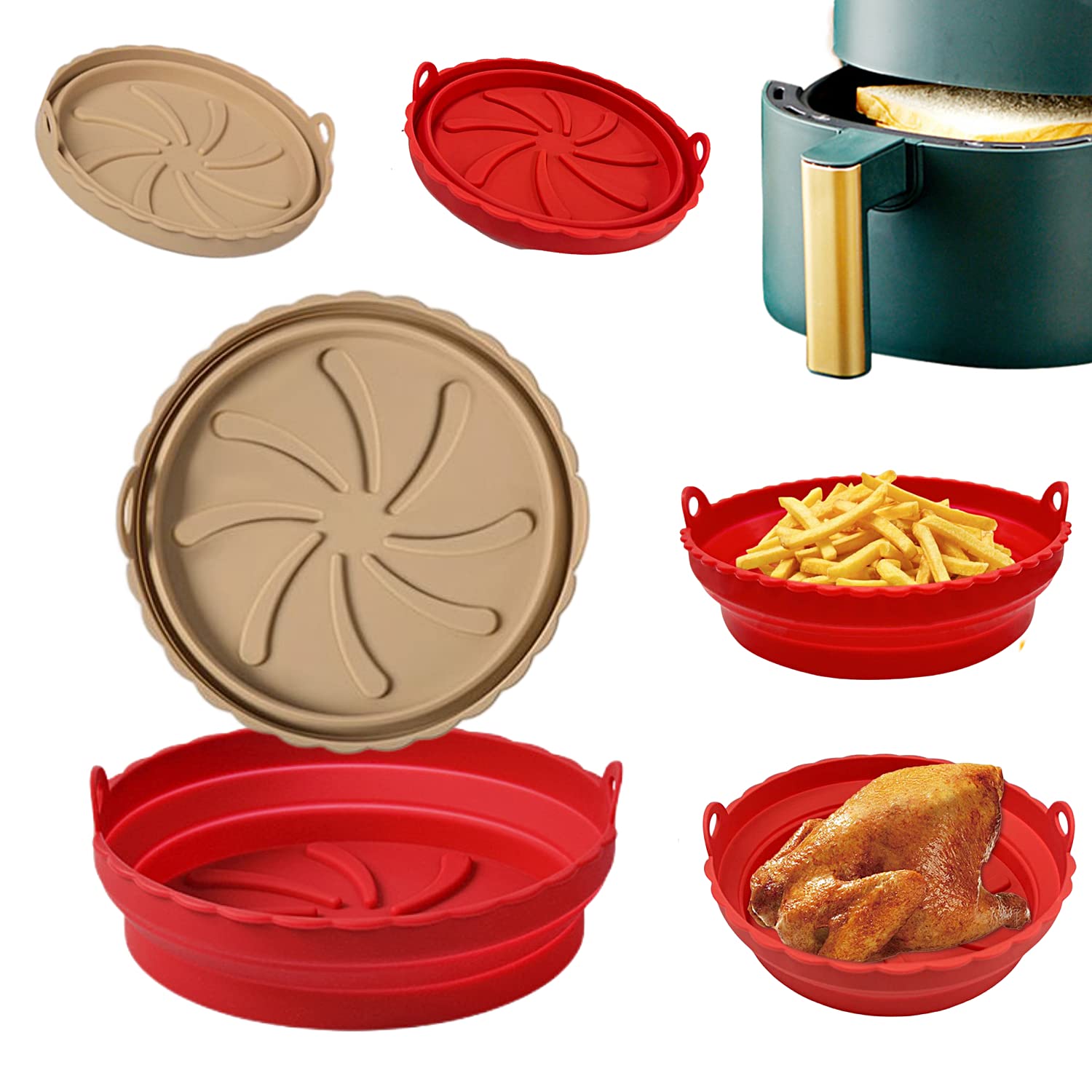 2-Pack Reusable Silicone Air Fryer Liners - 7.87 Inch Round Non-Stick Basket for Cooking, Baking & Frying | Foldable Microwave & Oven Safe Accessories | Perfect for Chicken Wings, French Fries & Healthy Meals