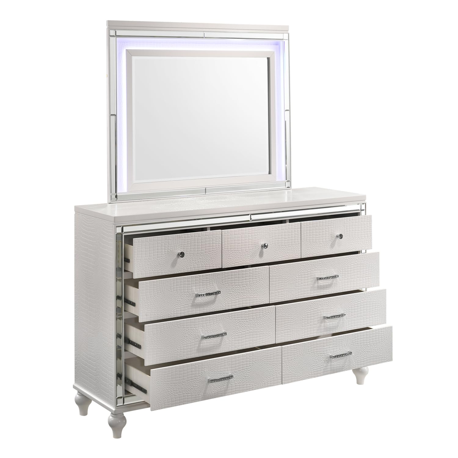 Valentino White Classic Dresser - Modern Bedroom Furniture for Home Decor & Storage | Perfect for Bedroom, Living Room, or Office