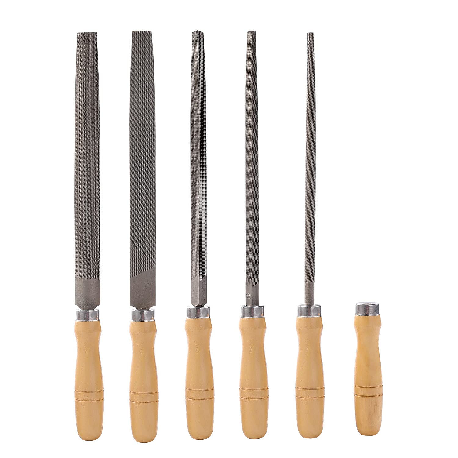 5-Piece Carbon Steel File Set with Wooden Handles - Wood, Metal & Plastic Files - Heavy Duty Steel File for DIY, Carpentry & Metalworking Projects